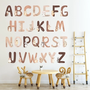26 animal alphabet wall stickers in warm brown PVC for kids nursery and educational decor