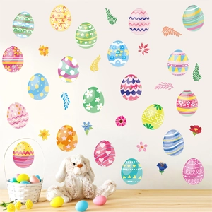 Stickers de Pâques avec lapins et œufs colorés pour décoration murale de chambre d'enfant