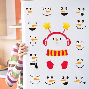 Weihnachten Schneemann Ausdruck Aufkleber DIY Kühlschrank Aufkleber PVC Reflektierende Cartoon Feiertag Wandaufkleber Für Küche