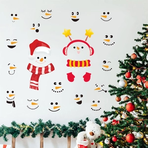 Cartoon Schneemann Gesicht Aufkleber mit Weihnachtsmütze für weihnachtliche Wanddeko