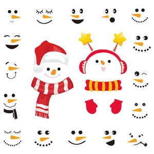 Weihnachts-Schneemann-Gesichtsaufkleber DIY-Set mit Hüten und Schals für Wanddeko