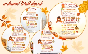 Detail of Autumn wall decals featuring Thanksgiving pumpkins and grateful text stickers