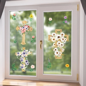 Easter Window Stickers PVC Flower Cross Bunny Egg Pattern Glass Decal For Festival Home Decoration Holiday Wall Sticker
