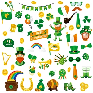 St. Patrick's Day window stickers set with gnomes, shamrocks, rainbow and gold coins