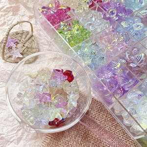 Iridescent starfish and shell glass beads in macaron colors for DIY jewelry making