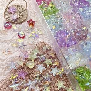 DIY Jewelry Making Beads Fantasy Beach Series Aurora Glass Starfish Conch Shell Leaf Butterfly Glazed Loose Beads Craft Findings