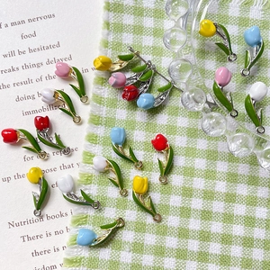 Handmade tulip flower alloy charms in vibrant colors for DIY jewelry and accessories