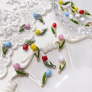 Colorful tulip flower enamel alloy charms for DIY jewelry making and handmade crafts