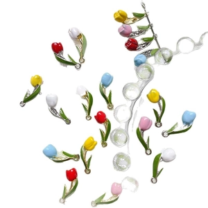 3D colorful tulip alloy charms with enamel finish for DIY jewelry and handmade beading