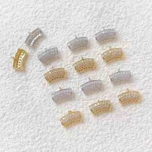Curved rectangle pendant connectors with gold and silver finishes and zircon micro-pave