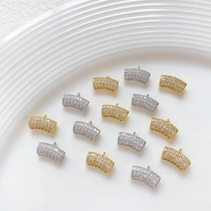 Curved micro-pave zircon pendant connectors in gold and silver plating for DIY jewelry