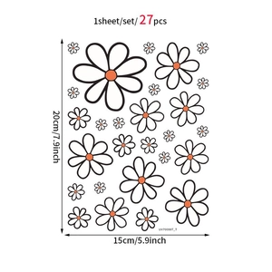 Detail of 27 white daisy wall stickers on a 20x15cm sheet for bohemian home decor