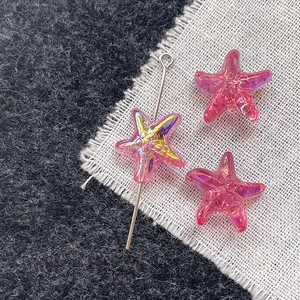 Pink iridescent starfish charms for DIY jewelry making with AB colorful finish