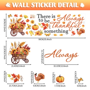 Stickers muraux d'automne avec citrouilles et feuilles d'érable avec dimensions