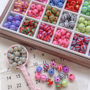 Colorful striped heart and star pattern acrylic round beads for DIY jewelry making