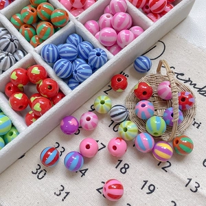 Colorful striped and heart-patterned acrylic round beads set for DIY jewelry making