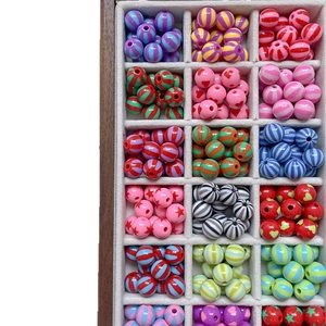 Colorful striped heart and star pattern acrylic beads set for DIY handmade jewelry crafts