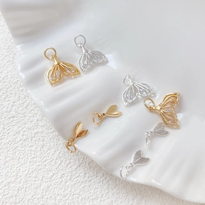 Golden and silver fishtail charms with zircons for DIY jewelry making and necklaces