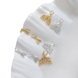 Zircon-studded fishtail pendants in 14k gold and silver finishes for DIY jewelry making