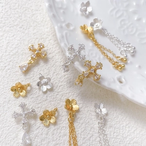 Gold and silver cross pendants with zircon and tassels for DIY jewelry making