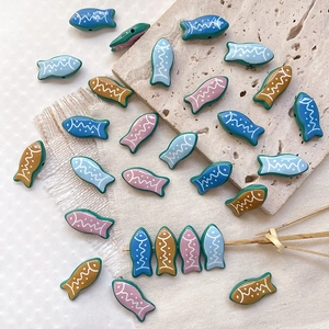 Colorful retro fish shaped striped alloy beads with bone pattern for DIY jewelry making