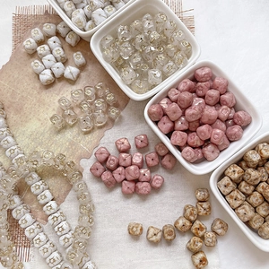 Vintage Czech Glass Dice Flower Beads Gold Outlined DIY Jewelry Making Loose Beads For Necklace Bracelet Accessories