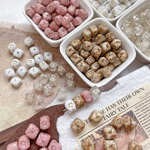 Czech glass cube beads with gold sunburst pattern for handmade jewelry making