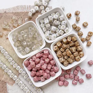 Artistic mix of vintage Czech square glass beads with gold patterns for DIY jewelry