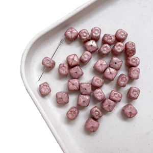 Pink purple Czech glass flower cube beads for DIY necklace and bracelet crafting