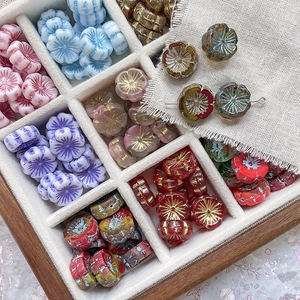 Hawaiian Flower Plum Blossom Glass Beads For DIY Jewelry Making Gold Painted Glass Flower Beads Handcrafted Floral Beads