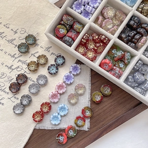 Colorful Czech glass flower beads with gold gilding for DIY jewelry making