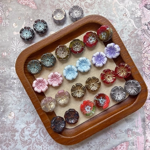Artisan Hawaiian flower glass beads with gold trim for DIY jewelry making in various colors