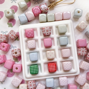 Colorful mixed patterns ceramic square beads for DIY jewelry and phone chain making