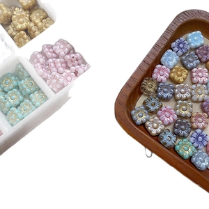 Floral Czech glass beads with Picasso finish and gold edges for DIY jewelry making