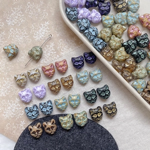 Vintage Czech Style Cat Head Glass Beads Double Sided Lampwork Loose Beads For DIY Jewelry Making Bracelet Necklace Accessories