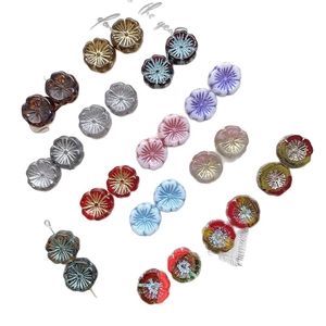 Handmade Czech glass flower charms with gold accents for DIY jewelry making sets