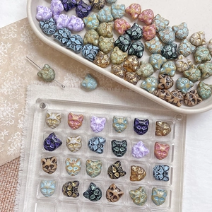 Czech glass cat head beads in various colors for DIY vintage jewelry making