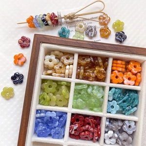 Vintage Glass Flower Beads Five-Petal Smudge Marbled Pattern Loose Beads For DIY Jewelry Making Handmade Craft Accessories