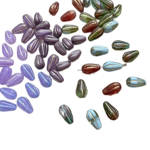 Matte Czech glass water-drop beads with gold edging for DIY jewelry making
