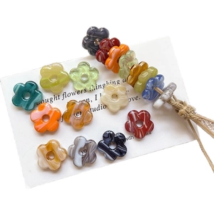 Colorful hollow glass flower beads for DIY jewelry making with marble pattern