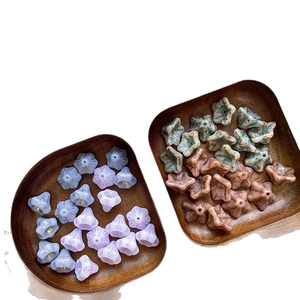 Five-petal trumpet flower glass beads with vintage glazed texture for DIY jewelry