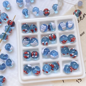 Perles en Verre Lampwork Bleu Peintes à la Main Style Océan Perles de Fabrication de Bijoux DIY pour Bracelet Collier