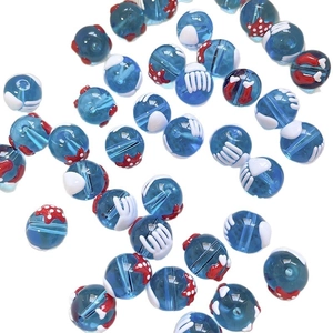 Perles en verre bleu faites main avec motif étoile de mer rouge pour colliers DIY