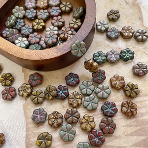 Perles de Fleurs en Verre Lampwork Tchèque Vintage Bordure Picasso Six Pétales Perles En Vrac pour la Fabrication de Bijoux Bracelet DIY