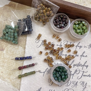 Vintage Picasso style Czech glass cube beads set for DIY jewelry handmade crafts