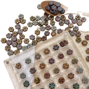 Perles de fleurs en verre tchèque avec finition Picasso pour création de bijoux DIY