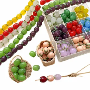 Colorful eggplant-shaped glass beads for DIY jewelry making in various vibrant colors