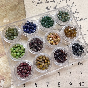 Set of 11 colors Czech glass square beads with Picasso glaze finish in storage boxes