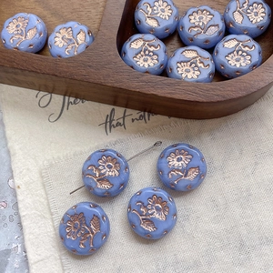 Lavender flower beads with gold sunflower relief for handmade jewelry DIY projects