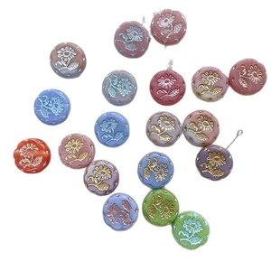 Czech glass Margaret flower beads in various colors with embossed floral patterns for jewelry
